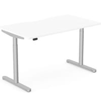 RoundE Electric Dual Motor Height Adjustable Rectangular Home Office Sit Stand Desk Dual Purpose Scallop Top W1400xD800xH650-1150mm White Top Silver Frame 10 Year Warranty