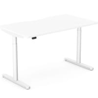 RoundE Electric Dual Motor Height Adjustable Rectangular Home Office Sit Stand Desk Dual Purpose Scallop Top W1400xD800xH650-1150mm White Top White Frame 10 Year Warranty