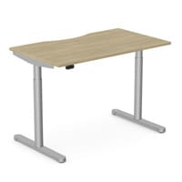 RoundE Electric Dual Motor Height Adjustable Rectangular Home Office Sit Stand Desk Dual Purpose Scallop Top W1600xD800xH650-1150mm Urban Oak Top Silver Frame 10 Year Warranty