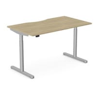 RoundE Electric Dual Motor Height Adjustable Rectangular Home Office Sit Stand Desk Dual Purpose Scallop Top W1400xD800xH650-1150mm Urban Oak Top Silver Frame 10 Year Warranty