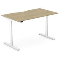 RoundE Electric Dual Motor Height Adjustable Rectangular Home Office Sit Stand Desk Dual Purpose Scallop Top W1400xD800xH650-1150mm Urban Oak Top White Frame 10 Year Warranty