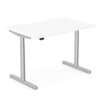 RoundE Electric Dual Motor Height Adjustable Rectangular Home Office Sit Stand Desk Dual Purpose Scallop Top W1200xD800xH650-1150mm White Top Silver Frame 10 Year Warranty