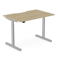 RoundE Electric Dual Motor Height Adjustable Rectangular Home Office Sit Stand Desk Dual Purpose Scallop Top W1200xD800xH650-1150mm Urban Oak Top Silver Frame 10 Year Warranty