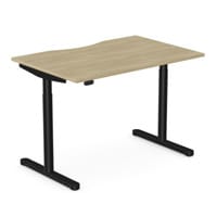 RoundE Electric Dual Motor Height Adjustable Rectangular Home Office Sit Stand Desk Dual Purpose Scallop Top W1200xD800xH650-1150mm Urban Oak Top Black Frame 10 Year Warranty