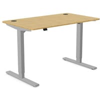 Zoom Electric Dual Motor Height Adjustable Rectangular Sit Stand Desk Portal Top W1200xD700xH680-1180mm Natural Light Bamboo Top Silver Frame 10 Year Warranty