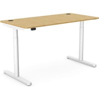 RoundE Electric Dual Motor Height Adjustable Rectangular Sit Stand Desk Portal Top W1400xD700xH645-1145mm Natural Light Bamboo Top White Frame 10 Year Warranty