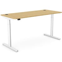 RoundE Electric Dual Motor Height Adjustable Rectangular Sit Stand Desk Portal Top W1600xD700xH645-1145mm Natural Light Bamboo Top White Frame 10 Year Warranty