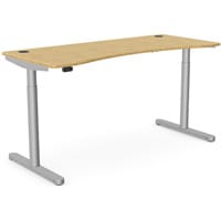 RoundE Electric Dual Motor Height Adjustable Curved Sit Stand Desk Portal Top W1600xD700xH645-1145mm Natural Light Bamboo Top Silver Frame 10 Year Warranty
