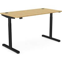 RoundE Electric Dual Motor Height Adjustable Rectangular Sit Stand Desk Portal Top W1400xD700xH645-1145mm Natural Light Bamboo Top Black Frame 10 Year Warranty