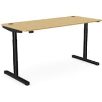 RoundE Electric Dual Motor Height Adjustable Rectangular Sit Stand Desk Portal Top W1600xD700xH645-1145mm Natural Light Bamboo Top Black Frame 10 Year Warranty