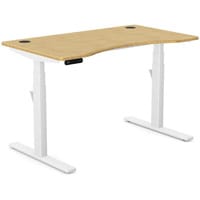 Leap Electric Dual Motor Height Adjustable Curved Sit Stand Desk Portal Top W1200xD700xH615-1265mm Natural Light Bamboo Top White Frame 10 Year Warranty