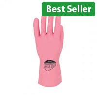 Shield Pack of 12 Rubber Household Gloves 0.33mm 30cm Pairs Medium Pink GRO3P12