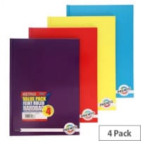Premto A4 Hardcover Notebooks - 160 Pages, Assorted Colours, Pack of 4