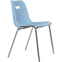 Viki Canteen Stacking Chair in Blue Color and Chrome Frame
