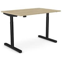 RoundE Electric Dual Motor Height Adjustable Rectangular Home Office Sit Stand Desk Portal Top W1200xD800xH650-1150mm Urban Oak Top Black Frame 10 Year Warranty