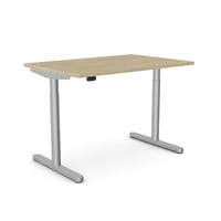 RoundE Electric Dual Motor Height Adjustable Rectangular Home Office Sit Stand Desk Portal Top W1200xD800xH650-1150mm Urban Oak Top Silver Frame 10 Year Warranty