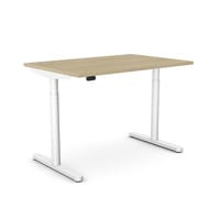 RoundE Electric Dual Motor Height Adjustable Rectangular Home Office Sit Stand Desk Portal Top W1200xD800xH650-1150mm Urban Oak Top White Frame 10 Year Warranty