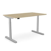 RoundE Electric Dual Motor Height Adjustable Rectangular Home Office Sit Stand Desk Portal Top W1400xD800xH650-1150mm Urban Oak Top Silver Frame 10 Year Warranty