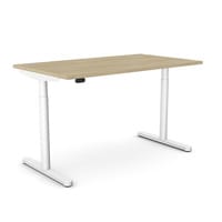 RoundE Electric Dual Motor Height Adjustable Rectangular Home Office Sit Stand Desk Portal Top W1400xD800xH650-1150mm Urban Oak Top White Frame 10 Year Warranty