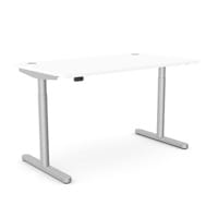 RoundE Electric Dual Motor Height Adjustable Rectangular Home Office Sit Stand Desk Portal Top W1400xD800xH650-1150mm White Top Silver Frame 10 Year Warranty