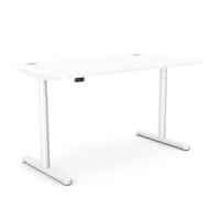 RoundE Electric Dual Motor Height Adjustable Rectangular Home Office Sit Stand Desk Portal Top W1400xD800xH650-1150mm White Top White Frame 10 Year Warranty
