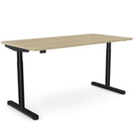 RoundE Electric Dual Motor Height Adjustable Rectangular Home Office Sit Stand Desk Portal Top W1600xD800xH650-1150mm Urban Oak Top Black Frame 10 Year Warranty