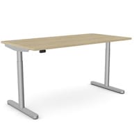 RoundE Electric Dual Motor Height Adjustable Rectangular Home Office Sit Stand Desk Portal Top W1600xD800xH650-1150mm Urban Oak Top Silver Frame 10 Year Warranty