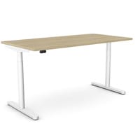 RoundE Electric Dual Motor Height Adjustable Rectangular Home Office Sit Stand Desk Portal Top W1600xD800xH650-1150mm Urban Oak Top White Frame 10 Year Warranty