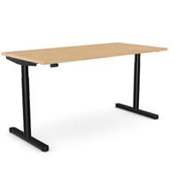 RoundE Electric Dual Motor Height Adjustable Rectangular Home Office Sit Stand Desk Portal Top W1600xD800xH650-1150mm Beech Top Black Frame 10 Year Warranty