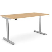 RoundE Electric Dual Motor Height Adjustable Rectangular Home Office Sit Stand Desk Portal Top W1600xD800xH650-1150mm Beech Top Silver Frame 10 Year Warranty