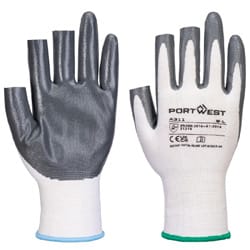 Portwest A311 Grip 13 Nitrile 3 Fingerless Glove (Pk12) White/Grey Size XL
