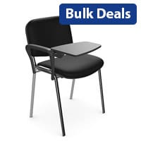 O.I Series Stacking Chair With Right Arm Writing Tablet in Black Fabric Chrome Legs