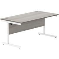 Core Office Rectangular Desk 1600mmX800mm Alaskan Grey Oak With Single Cantilever White Frame