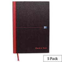 Black n Red A4 Plain Book H64068 Casebound 192 Pages Pack 5