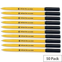5 Star Ballpoint Pens - Fine Tip, Black, Yellow Barrel, Pack of 50