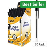 Bic Cristal Black Medium Ballpoint Pens Clear Barrel Pack of 50 837363