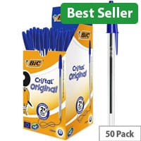 Bic Cristal Blue Medium Ballpoint Pens Clear Barrel Pack of 50 837360