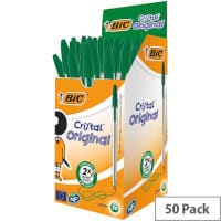 Bic Cristal Green Ballpoint Pens - Medium Tip, Clear Barrel, Pack of 50