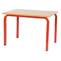 Single Student Primary School Square Classroom Table Beech Red Legs W600xD600xH600mm