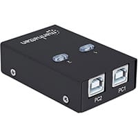Manhattan USB-A Automatic Sharing Switch, 2x USB-B Ports, USB 2.0 (480Mbps) - 1 x 1.5m USB-A to USB-B Cable - Colour: Black 162005