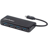Manhattan USB-C Dock/Hub, Ports (4): USB-A (x4), 5 Gbps (USB 3.2 Gen1 aka USB 3.0), External Power Supply Not Needed, Equivalent to Startech HB30CM4AB, SuperSpeed USB, Black, Three Year Warranty, Retail Box, USB 3.2 Gen 1 (3.1 Gen 1) Type-C, USB 3.2 Gen 1