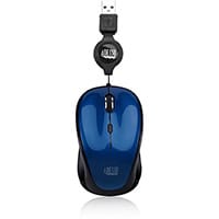 Adesso iMouse S8L - USB Illuminated Retractable Mini Mouse, Ambidextrous, Optical, USB Type-A, 1600 DPI, Black, Blue