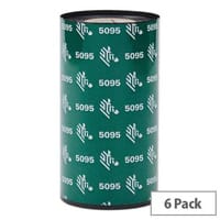 Zebra 5095 Resin Thermal Transfer Ribbon 83 mm x 450 m Black 05095BK08345 Pack of 6
