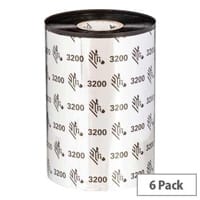 Zebra 3200 Wax /Resin Thermal Transfer Ribbon 40 mm x 450 m Black 03200BK04045 Pack of 6