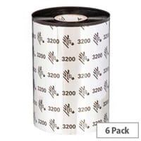Zebra 3200 Wax /Resin Thermal Ribbon 110 mm x 300 m Black 03200BK11030 Pack of 6