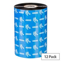 Zebra 4800 Resin Thermal Transfer Ribbon Black 174 mm x 450 m 04800BK17445 Pack of 12