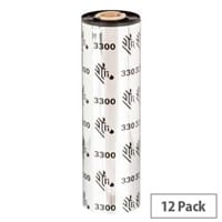 Zebra 3300 Wax /Resin Thermal Ribbon 64 mm x 74 m Black 03300GS06407 Pack of 12