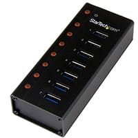 StarTech.com 7-Port USB 3.0 Hub - Desktop or Wall-Mountable Metal Enclosure, USB 3.2 Gen 1 (3.1 Gen 1) Type-B, USB 3.2 Gen 1 (3.1 Gen 1) Type-A, 5000 Mbit/s, Black, Aluminium, Power