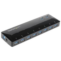StarTech 10-Port USB 3.0 Hub With Charge & Sync Ports - 2 x 1.5A Ports - DC 12V Externally Powered - Multi Port USB Hub and Fast Charging Station - USB 3.0 (5Gbps) - Compatible for Laptop, PC, TV's, Consoles - ST103008U2C - Colour: Black