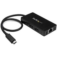 StarTech.com 3-Port USB-C Hub with Gigabit Ethernet - USB-C to 3x USB-A - USB 3.0 - Includes Power Adapter, Wired, USB, Ethernet, 1000 Mbit/s, Black